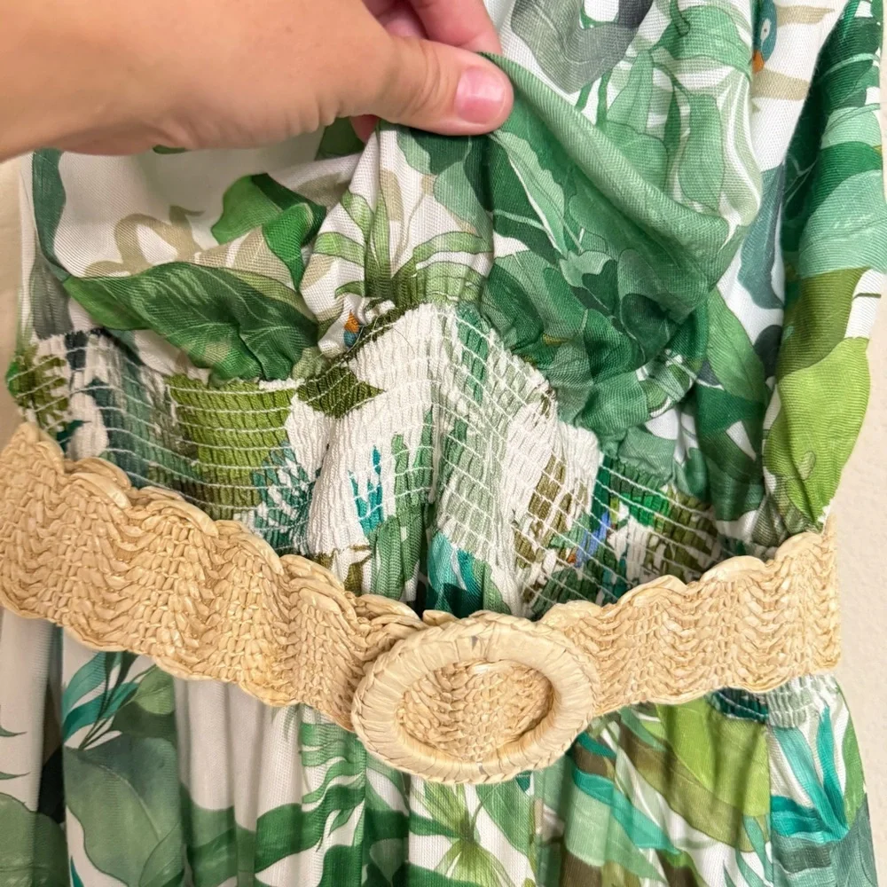Antonio Melani LINEN Blend Selene Tropical Print One Shoulder Belted Dress Sz 12 - Picture 7 of 16